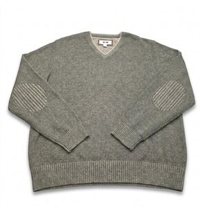Joseph Abboud Men XXL V-Neck Sweater Wool Blend Elbow Patches Olive Gray 2XL